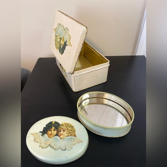RARE Vintage Fiorucci Angel Cherub Tin Perfume Canisters/Containers:Cottage/Boho - Picture 3 of 11